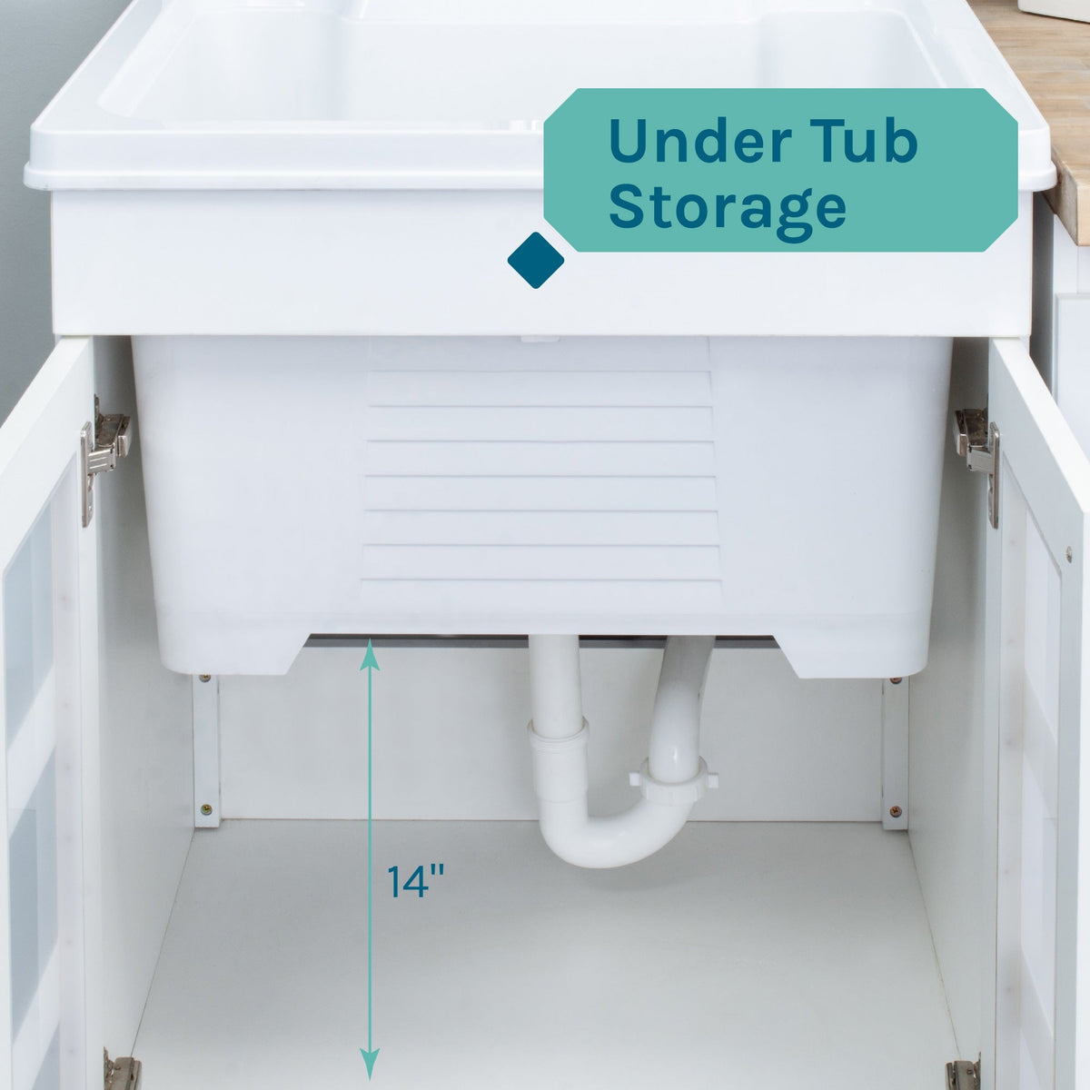 Tehila White Vanity Cabinet and White Utility Sink with Chrome Finish High-Arc Pull-Down Faucet - view 7