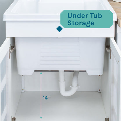 Tehila White Vanity Cabinet and White Utility Sink with Chrome Finish High-Arc Pull-Down Faucet - view 7
