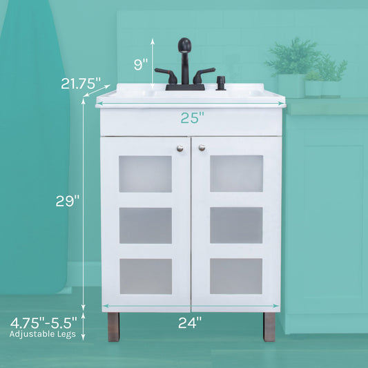 Tehila White Vanity Cabinet and White Utility Sink with Black Finish Pull-Out Faucet - view 2