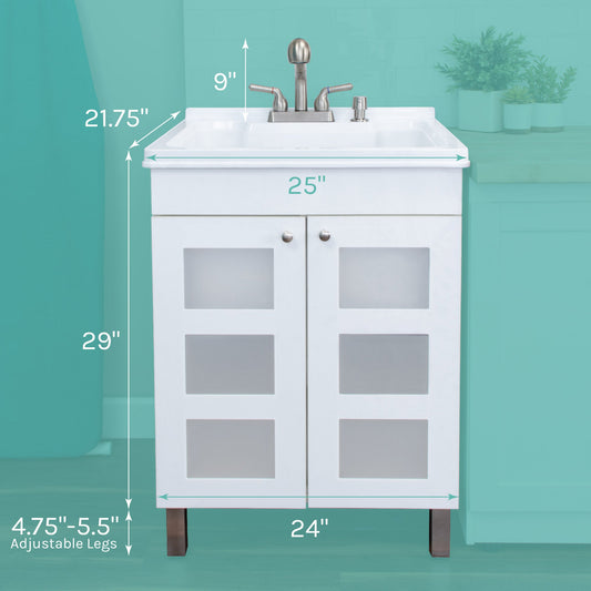 Tehila White Vanity Cabinet and White Utility Sink with Stainless Steel Finish Pull-Out Faucet - view 2