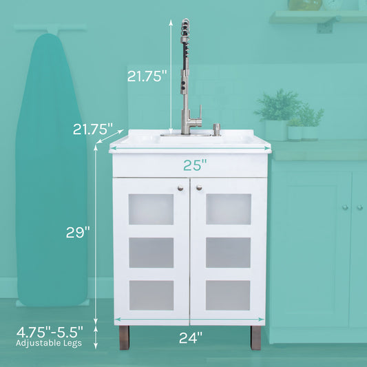 Tehila White Vanity Cabinet and White Utility Sink with Stainless Steel Finish High-Arc Coil Pull-Down Faucet - view 2