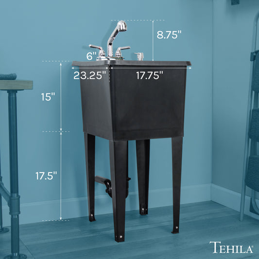 Tehila Space Saver Freestanding Black Utility Sink with Chrome Finish Pull-Out Faucet - view 2