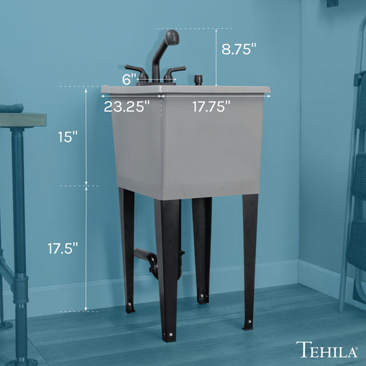 Tehila Space Saver Freestanding Grey Utility Sink with Black Finish Pull-Out Faucet - view 2