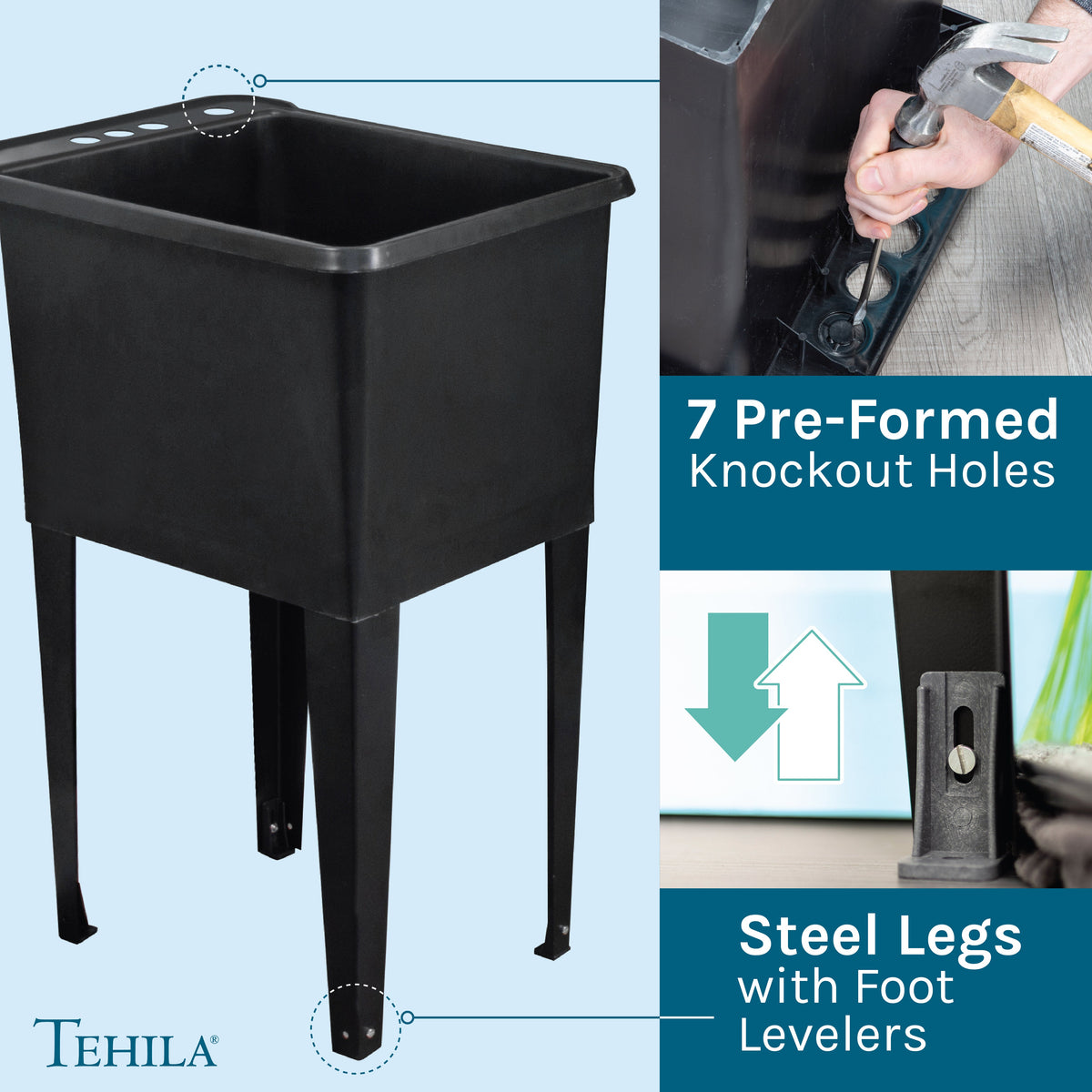 Tehila Space Saver Freestanding Black Utility Sink with Stainless Steel Finish Gooseneck Faucet and Side Sprayer - view 6