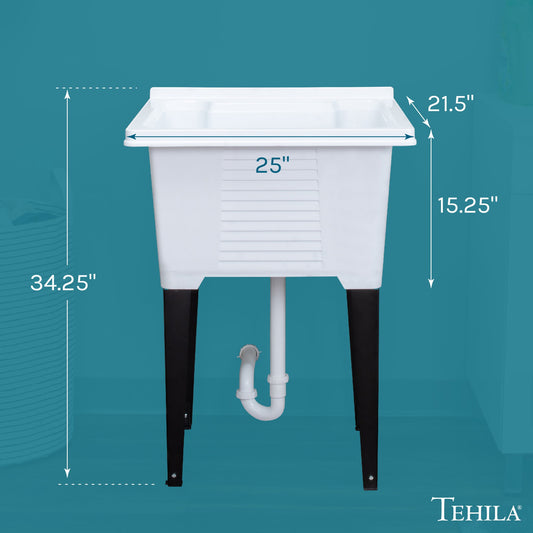 Tehila Luxe Freestanding White Utility Sink with Drainage Kit, No Supply Lines, No Strainer Basket - view 2