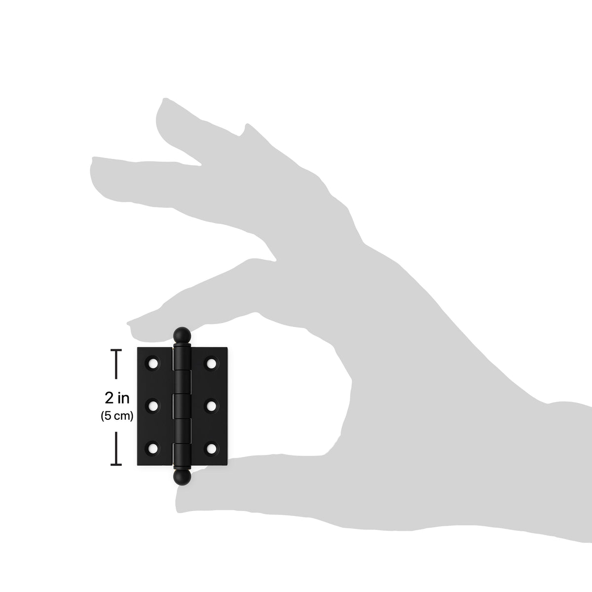2" x 1-1/2" Cabinet Hinge, w/ Ball Tips, Solid Brass - Matte Black - view 3