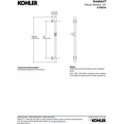 KOHLER Awaken Deluxe 24-Inch Slidebar, Polished Chrome