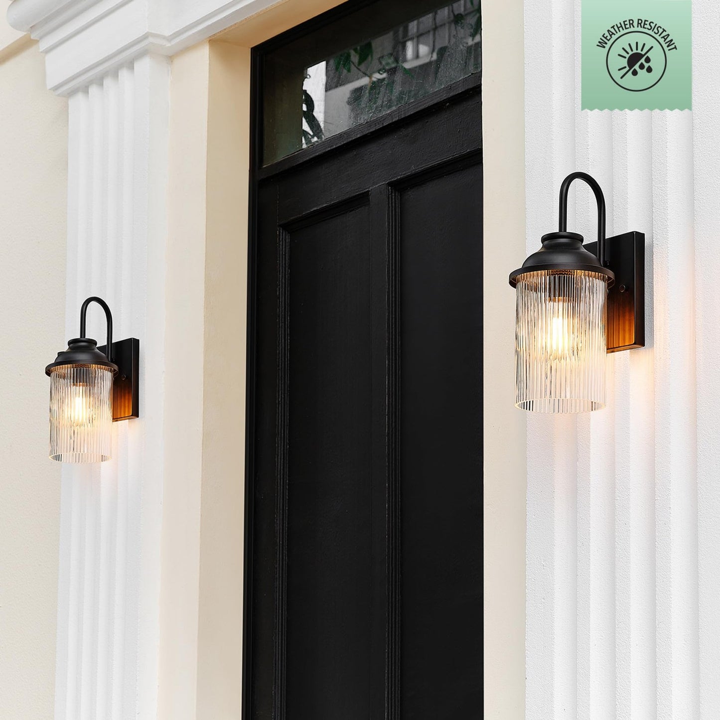 GLOBE 91005237 - 1-Light Outdoor Wall Sconce, Matte Black, Ribbed Glass Shade