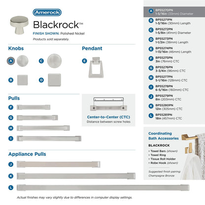 Amerock 55270-PN Blackrock Cabinet Knob Polished Nickel 1-1/3" Diameter
