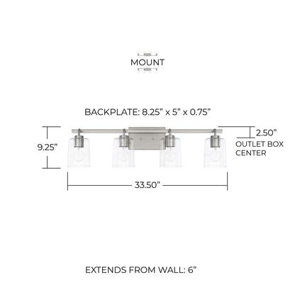 HomePlace Lighting 128541CH-449 Greyson Clear Glass Bathroom Vanity Wall Light