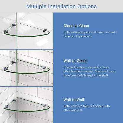 DreamLine GLSH-4100-01 12 in. x 8 in. Corner Glass Shelf in Chrome