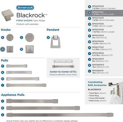 Amerock BP55271 Blackrock Cabinet Knob Satin Nickel 1-3/16" Length