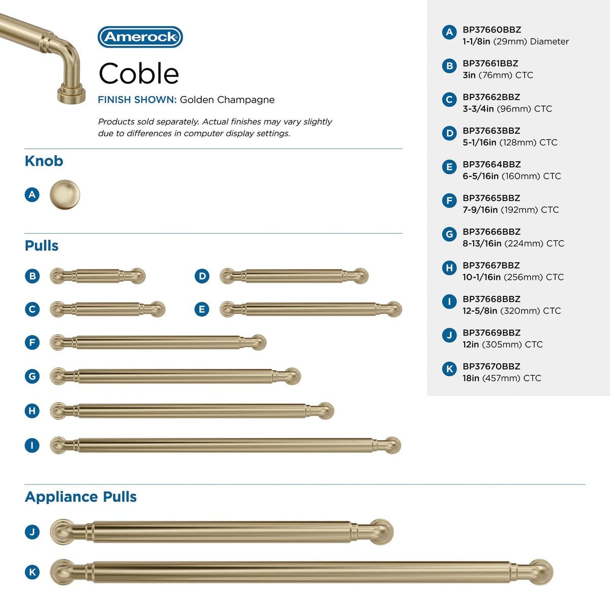 Amerock BP37667BBZ 10-1/16" Coble Golden Champagne Drawer Pull