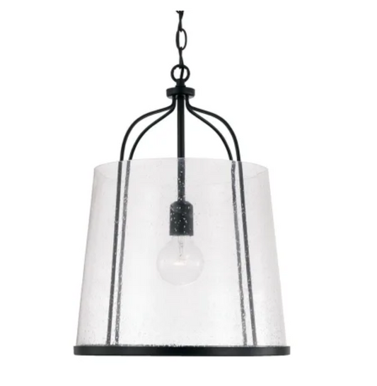 Capital Lighting Madison 1 Light Pendant, Matte Black/Clear Seeded - 347011MB