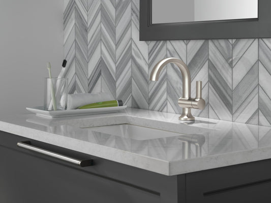 Delta Albion Brushed Nickel Bathroom Faucet 1 Hole Push-Pop Drain 15855LF-SP