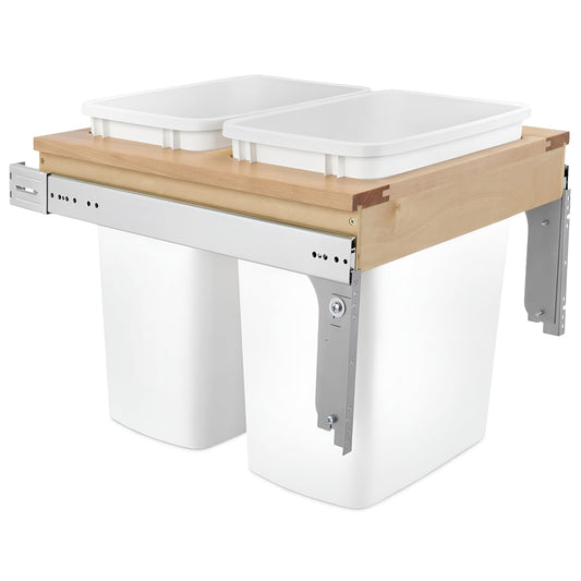 Rev-A-Shelf Double Pullout Trash Can for Base Kitchen Bathroom Cabinets, White