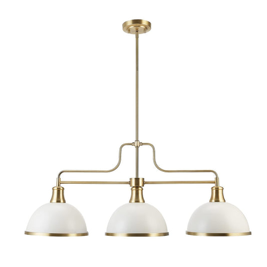 Globe Electric 60885 Beckett 3-Light Linear Chandelier, Matte White, Matte Brass Accents