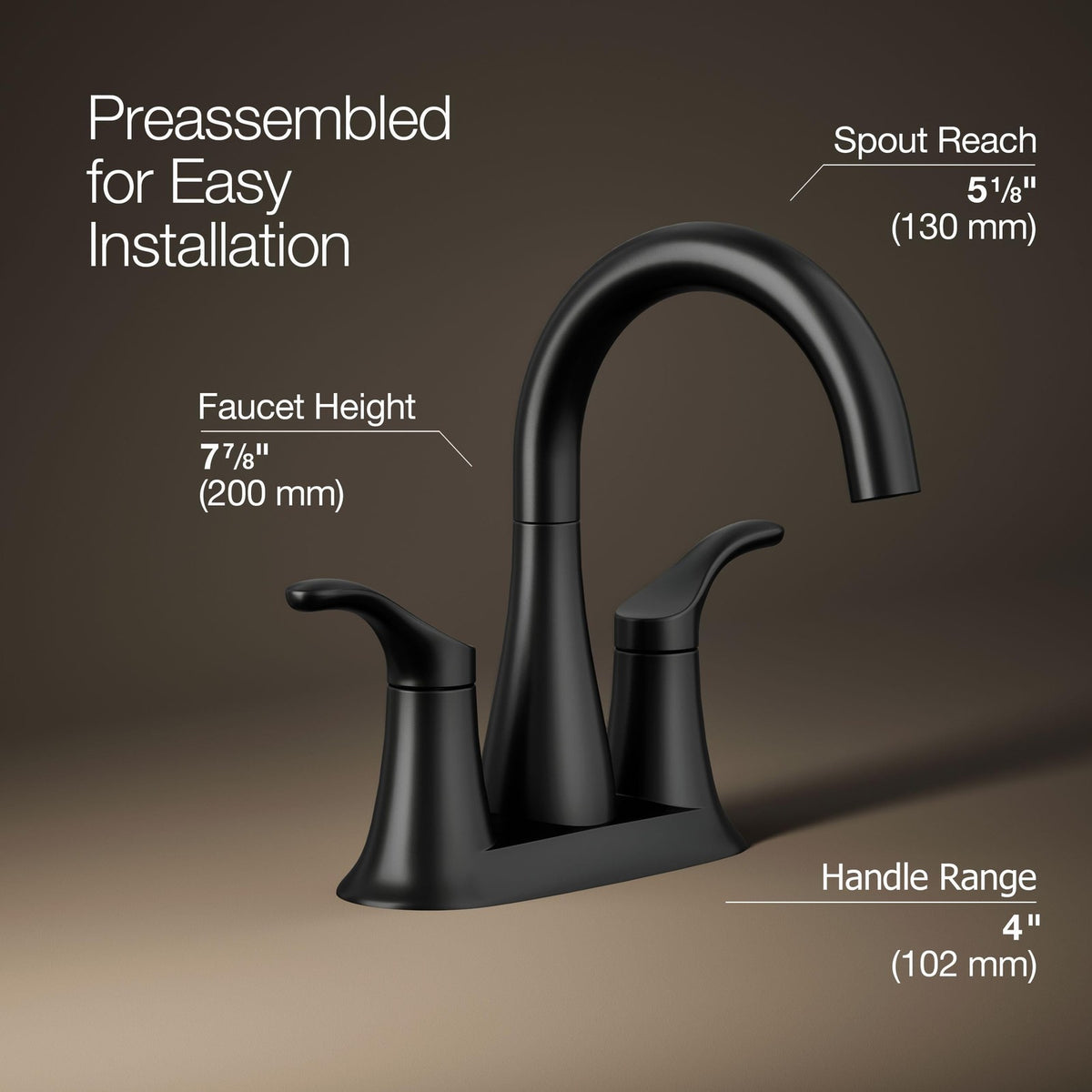 KOHLER K-27388-4-BL Simplice Centerset Bathroom Sink Faucet w/Drain Matte Black