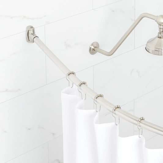 Signature Hardware 466759 60" Curved Solid Brass Shower Rod - Brushed Nickel