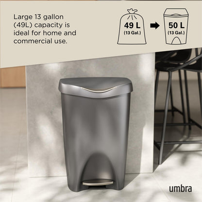 Umbra Brim 084200-410 13 Gal Trash Can Stainless Steel Foot Pedal Silver/Nickel