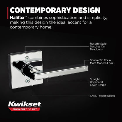 Kwikset 788HFLSQT26 Halifax Dummy Door Handle Single Sided Lever Polished Chrome