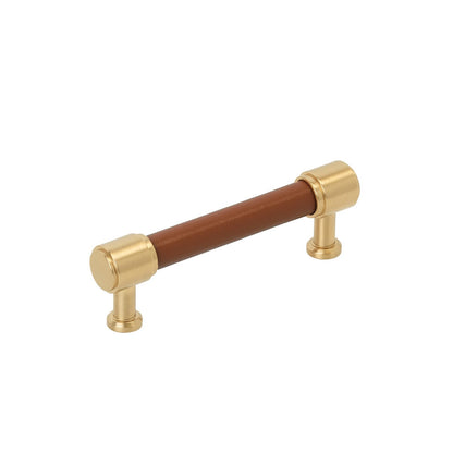Signature Hardware 489392 Lazzara 3-3/4"C2C Cognac Leather Pull-Champagne Bronze