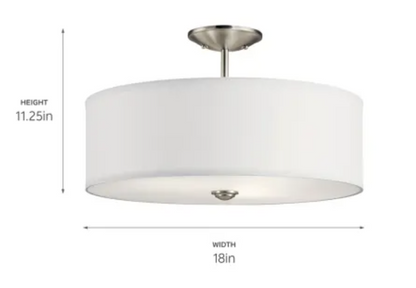 Kichler Shailene 18 in. 3-Light Brushed Nickel Semi-Flush Mount Ceiling Light