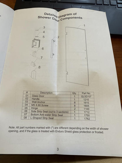 ASTON HDW995.00-SS Cascadia Replacement Installation Hardware for Shower Door