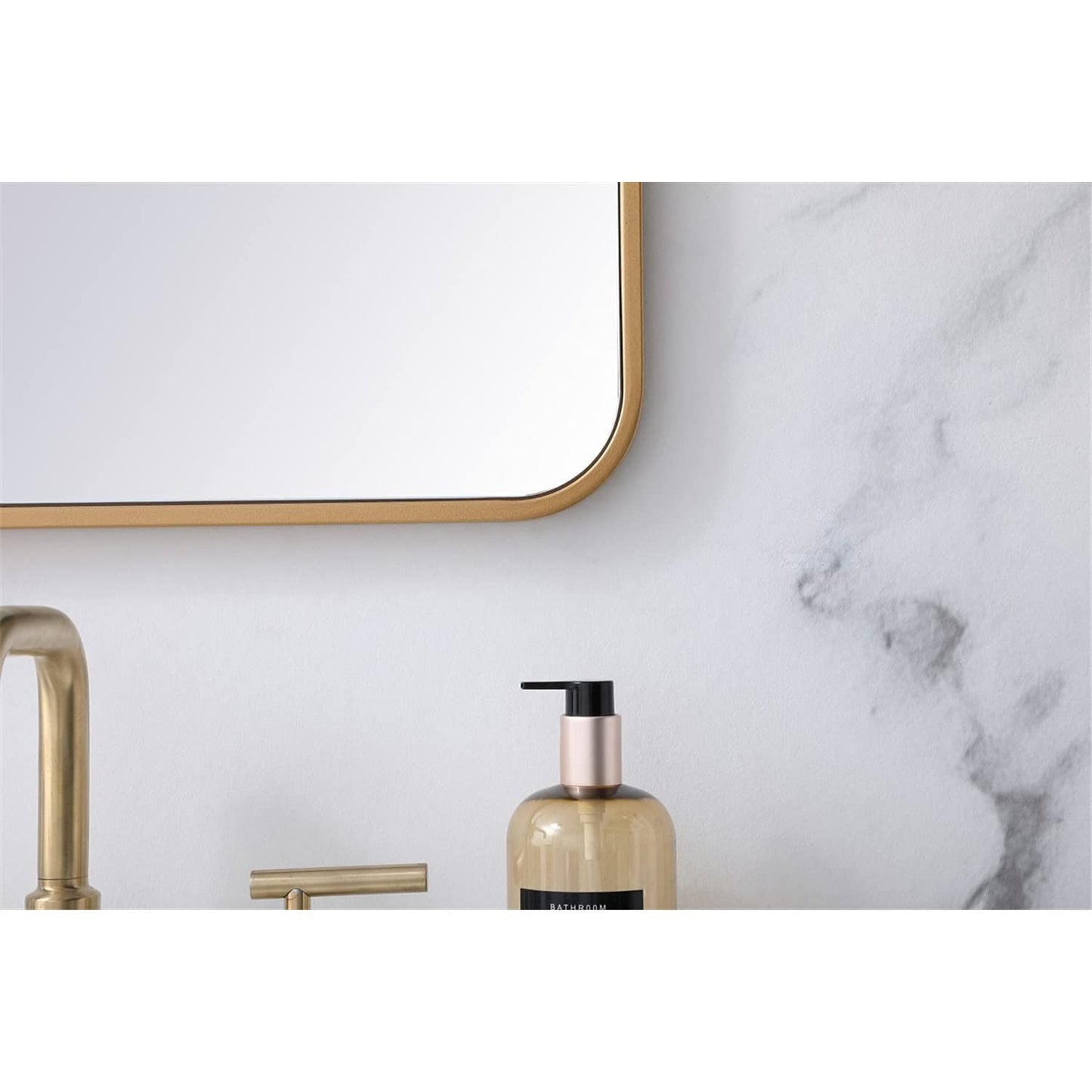 Elegant MR802036BR Evermore 20x36 Soft Corner Metal Rectangular Mirror in Brass