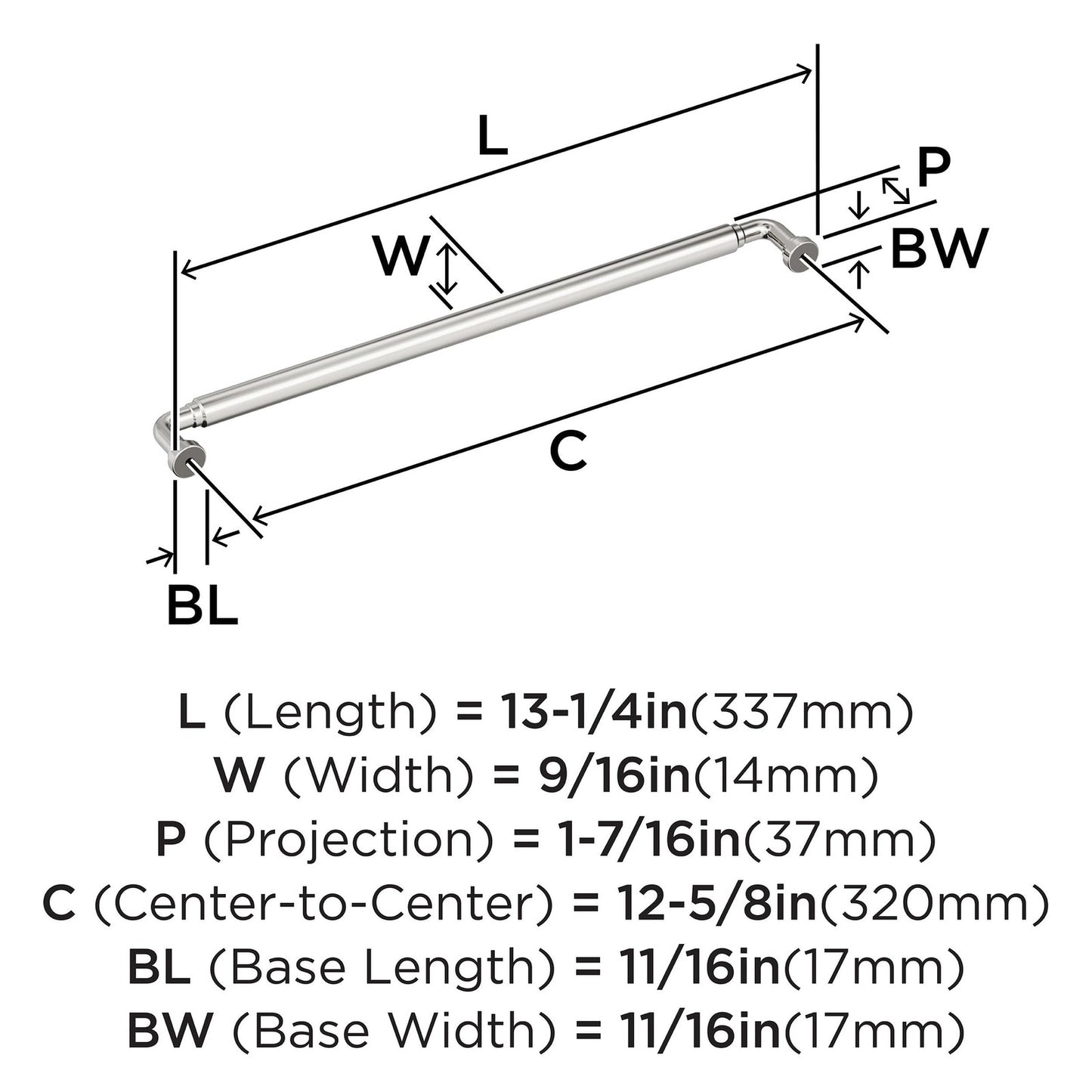 Amerock Coble 12-5/8 inch (320mm) Center-to-Center Polished Nickel Cabinet Pull
