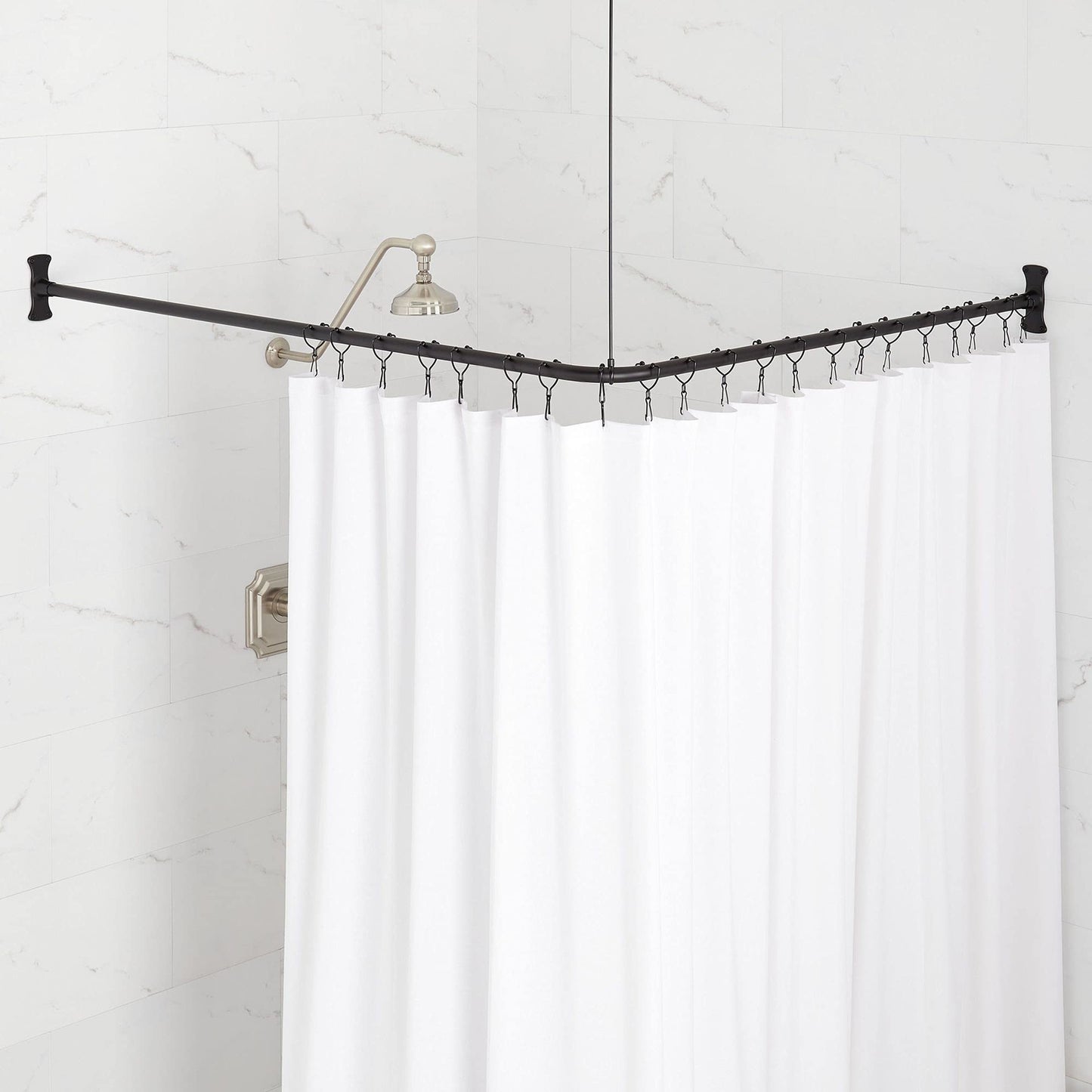 Signature Hardware 466803 60" x 48" Corner Brass Shower Rod - Matte Black