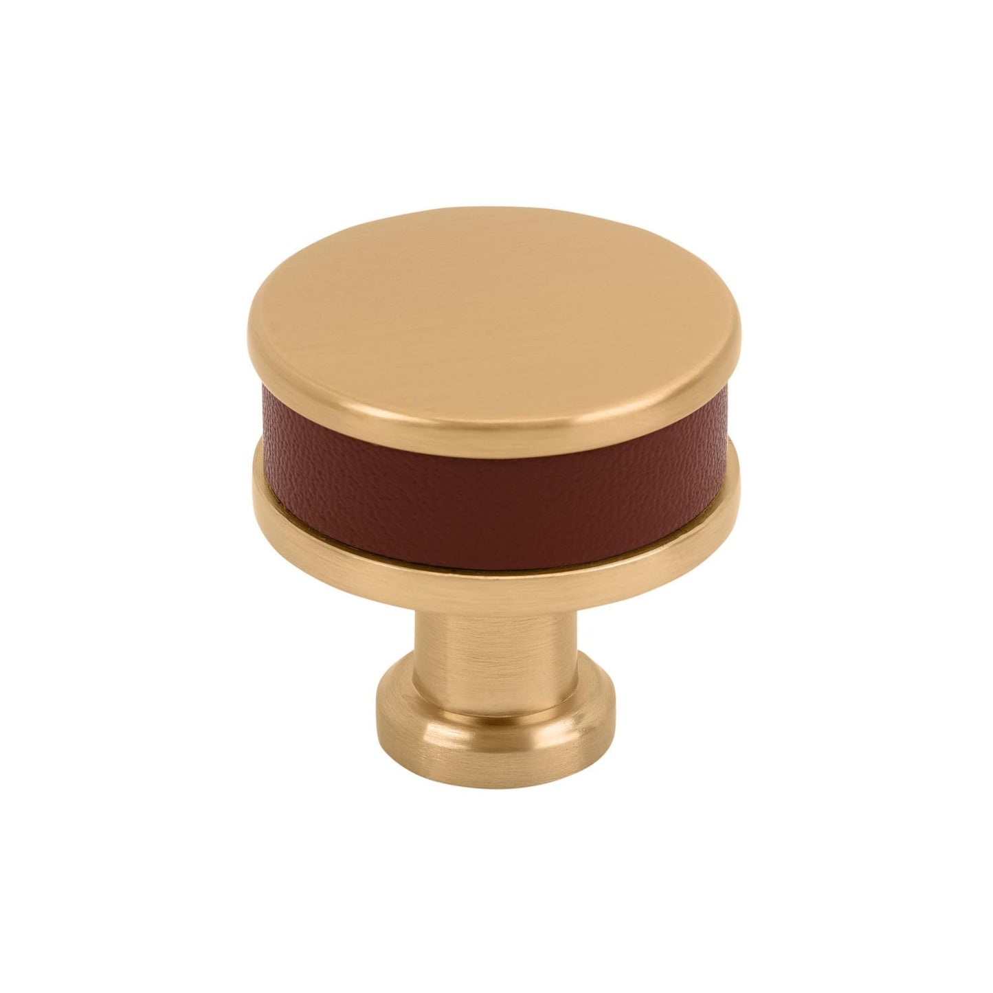 Signature HW 954065-114 Lazzara 1-1/4" Brown Leather Mushroom Knob-Brushed Gold