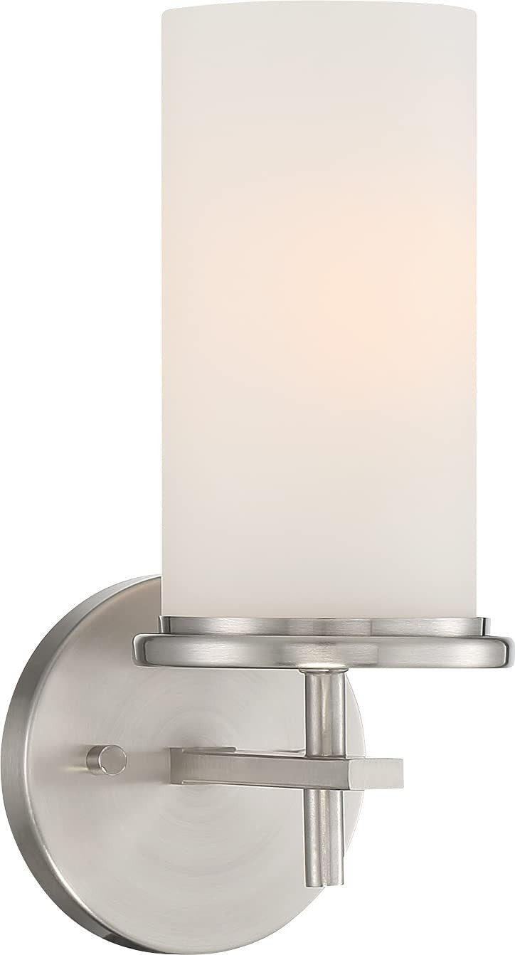 Minka Lavery 4091-84 Haisley Etched White Glass Wall Sconce Brushed Nickel