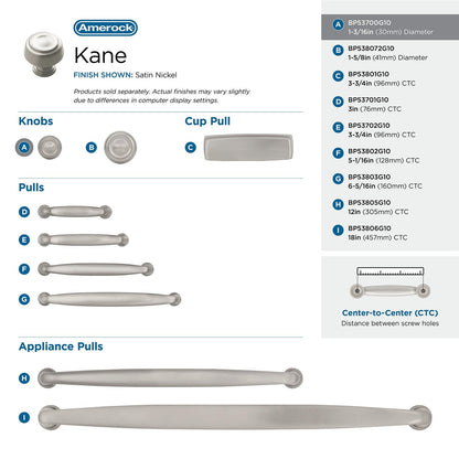 Amerock BP53700G10 Kane Cabinet Knob Satin Nickel 1-3/16" Diameter