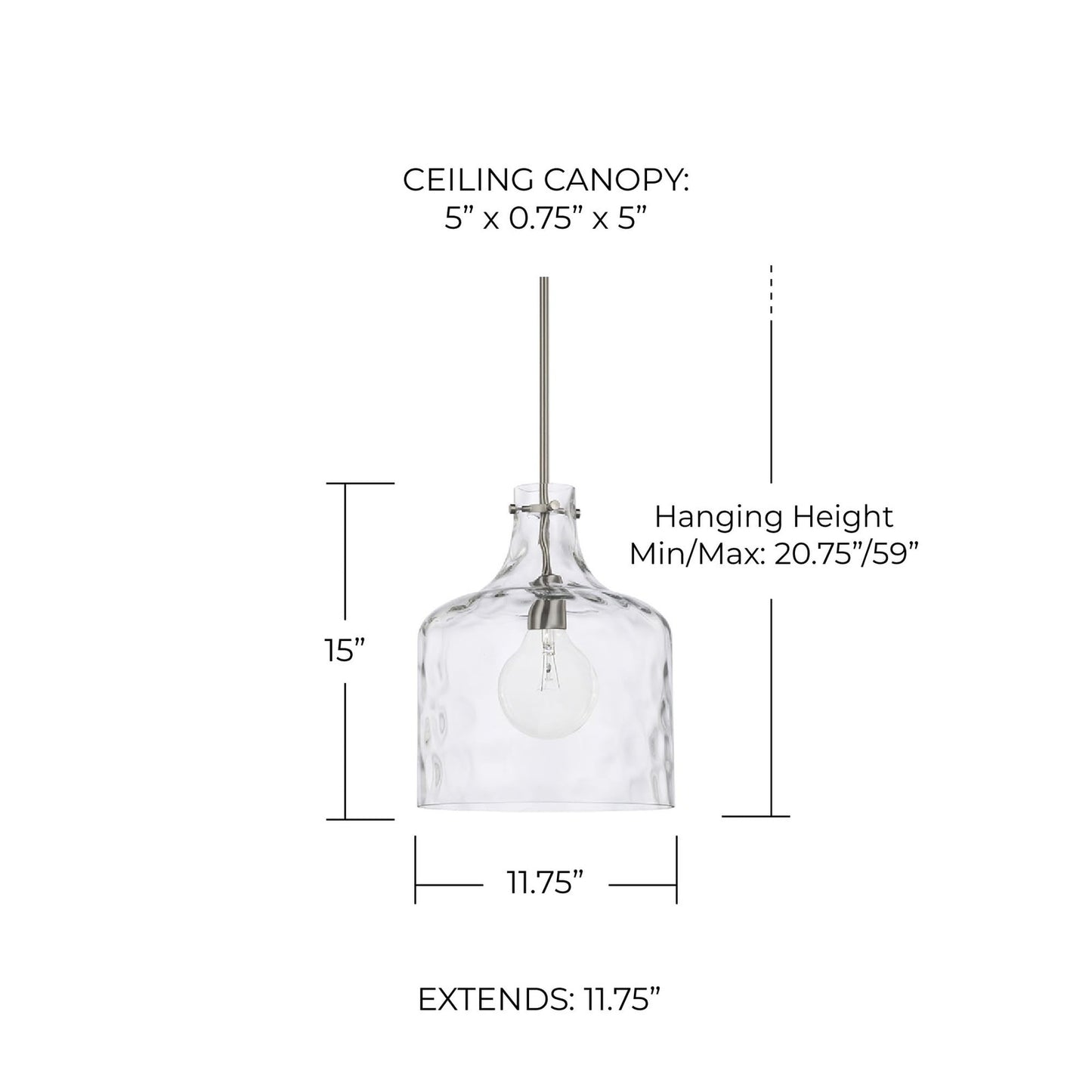 HomePlace Lighting 325717BN Crawford Clear Glass Jar Pendant Brushed Nickel