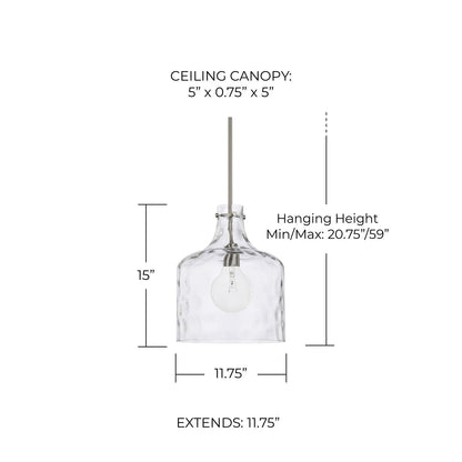 HomePlace Lighting 325717BN Crawford Clear Glass Jar Pendant Brushed Nickel