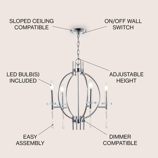 JONATHAN Y JYL7402A Laura 23" Crystal/Metal LED Chandelier Dimmable Chrome