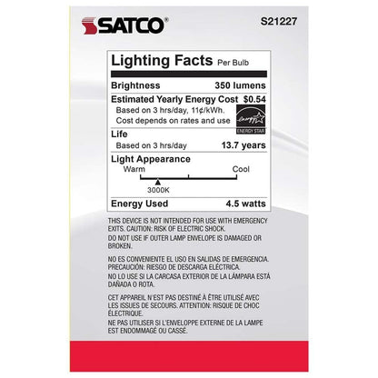 Satco S21227 4.5w G25 Globe Filament LED 3000K Medium Base Dimmable - 2 Pack