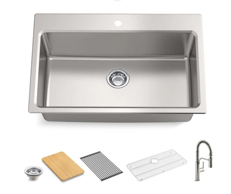 Kohler Provo 33" Dual Mount Single-bowl Workstation Kitchen Sink Kit