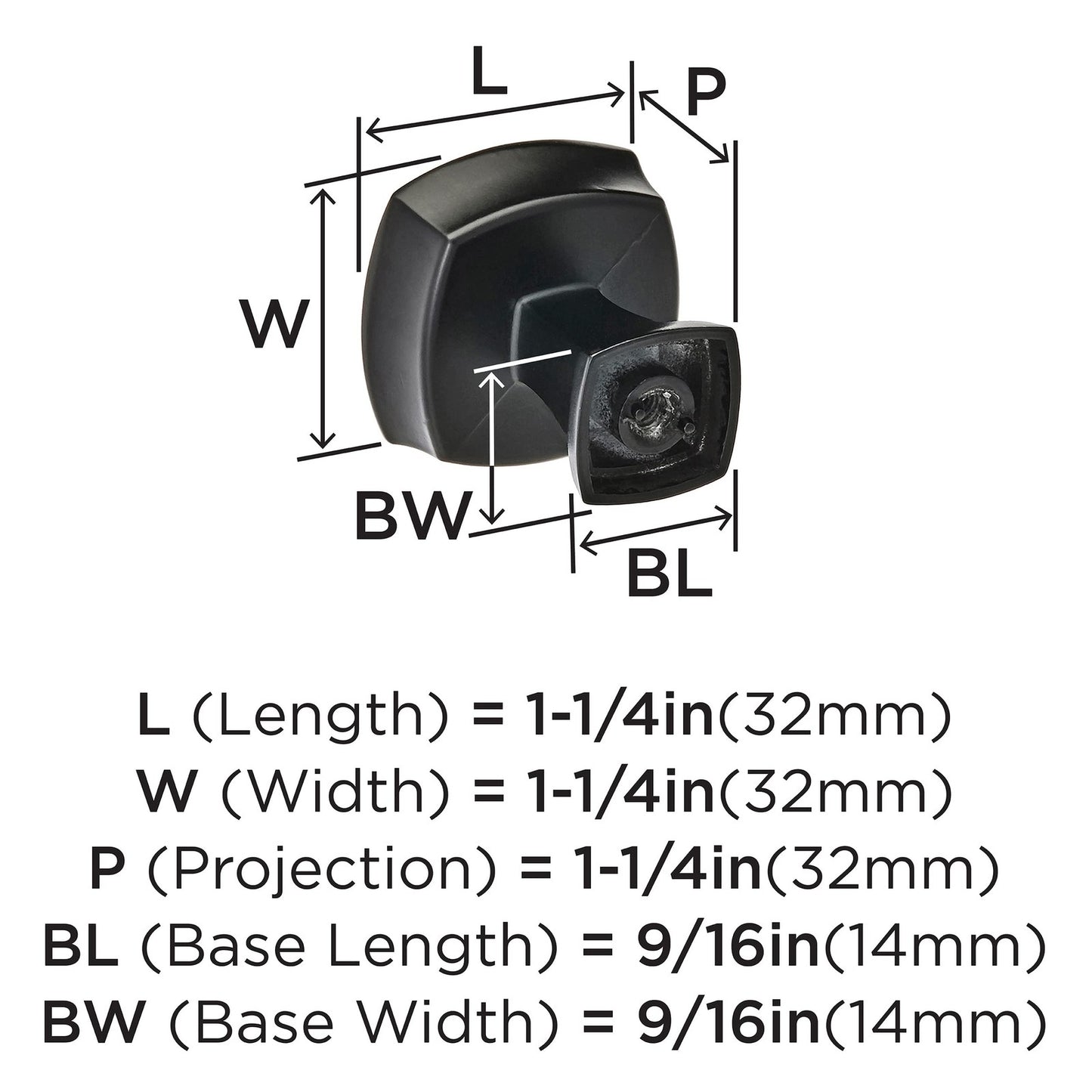 Amerock BP11287FB Cabinet Knob Matte Black 1-1/4" Length Stature