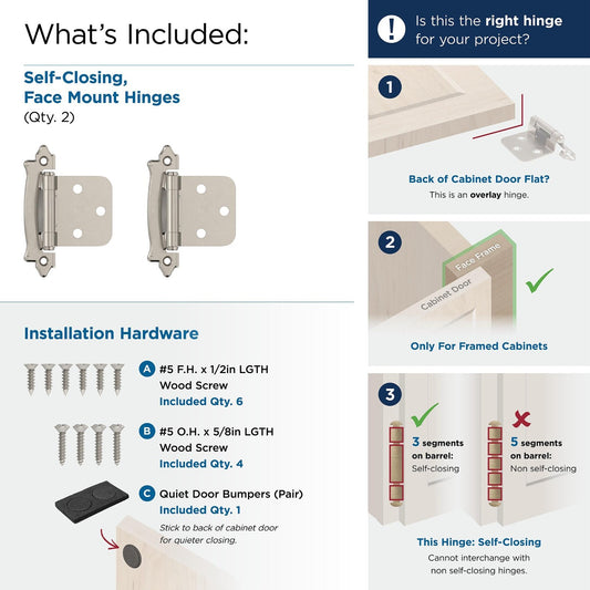 Amerock BPR7329G9 Variable Overlay Hinge, Sterling Nickel-Pair
