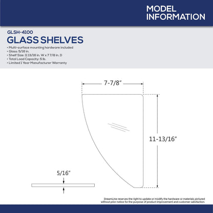 DreamLine GLSH-4100-01 12 in. x 8 in. Corner Glass Shelf in Chrome