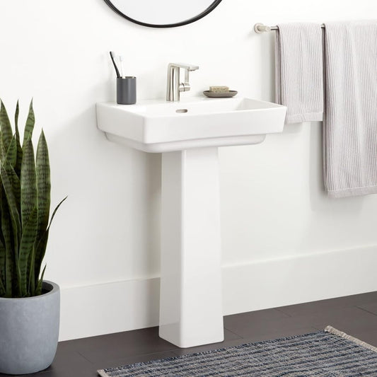 Signature Hardware 539973 Pentero 23" Fireclay Pedestal Sink Single Faucet Hole