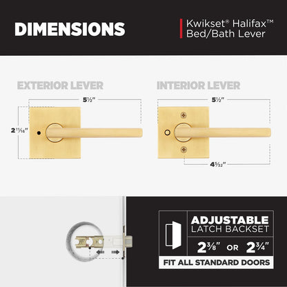 Kwikset 730HFLSQT-4 Halifax Interior Privacy Door Lock Satin Brass Reversible