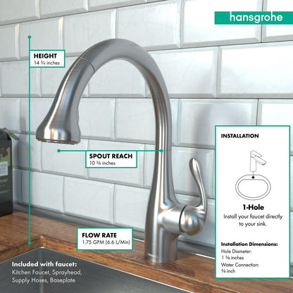 Hansgrohe Allegro E Gourmet Stainless Steel Kitchen Faucet Pull Down SS 04066860