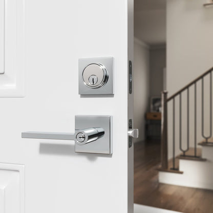 Miseno MLK1022 Lorton Flat Bar Keyed Entry Door Lever Set Satin Nickel