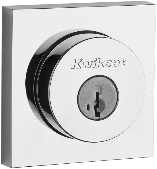 Kwikset 158SQT-26S.STRKP Halifax Square Rose Sngl Cyl Deadbolt Polished Chrome