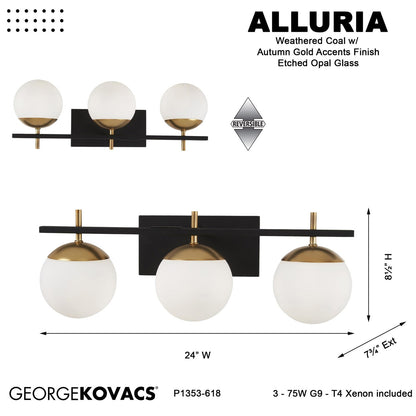 GEORGE KOVACS P1353-618 Alluria Vanity Bath Light, 3-Light, 8.5-in H x 24-in W