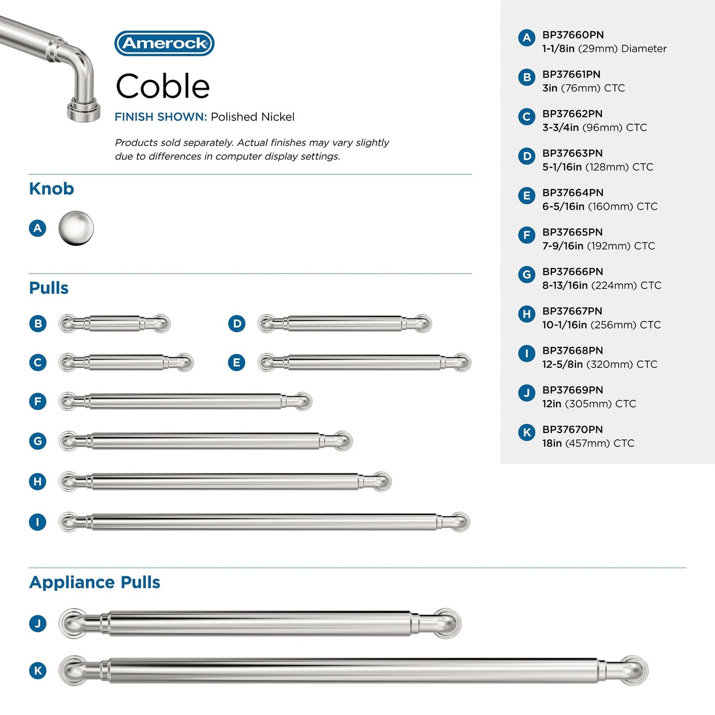 Amerock Coble 12-5/8 inch (320mm) Center-to-Center Polished Nickel Cabinet Pull