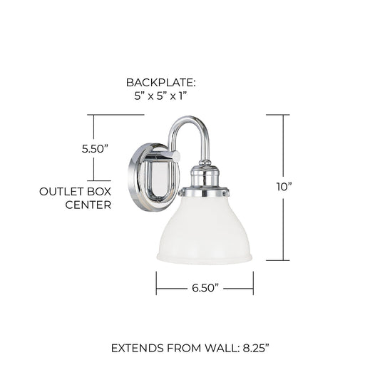 Capital Lighting 8301CH-128 Baxter Milk Glass Wall Sconce, 10" H x 7" W, Chrome